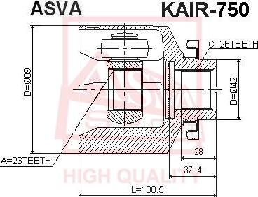 ASVA KAIR-750 - Шарнирный комплект, ШРУС, приводной вал avtokuzovplus.com.ua