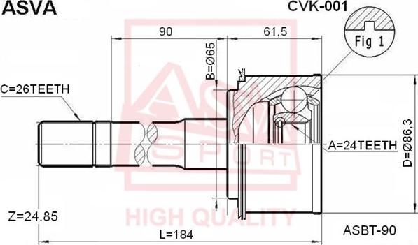 ASVA CVK-001 - Шарнірний комплект, ШРУС, приводний вал autocars.com.ua