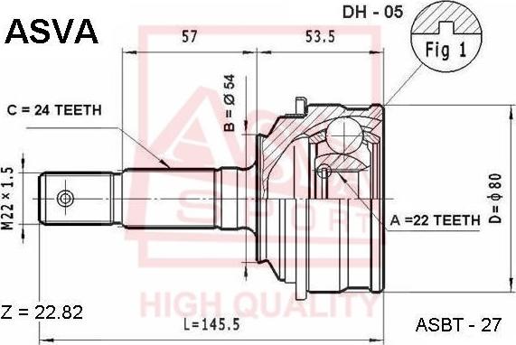 ASVA DH-05 - Шарнірний комплект, ШРУС, приводний вал autocars.com.ua