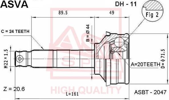 ASVA DH-11 - Шарнірний комплект, ШРУС, приводний вал autocars.com.ua