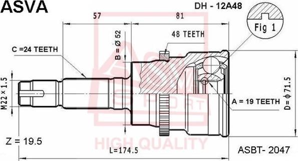 ASVA DH-12A48 - Шарнірний комплект, ШРУС, приводний вал autocars.com.ua