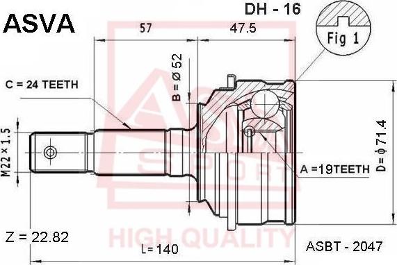 ASVA DH-16 - Шарнирный комплект, ШРУС, приводной вал avtokuzovplus.com.ua