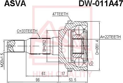ASVA DW-011A47 - Шарнирный комплект, ШРУС, приводной вал autodnr.net
