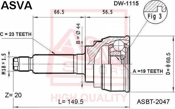 ASVA DW-1115 - Шарнірний комплект, ШРУС, приводний вал autocars.com.ua