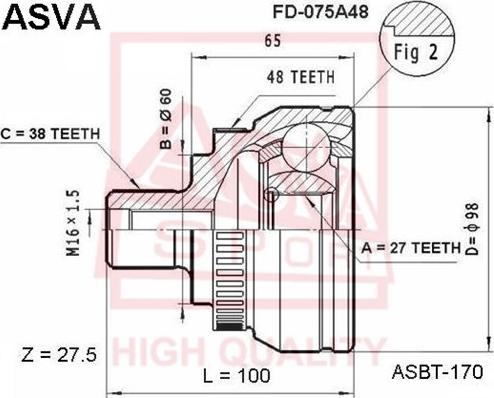 ASVA FD-075A48 - Шарнирный комплект, ШРУС, приводной вал avtokuzovplus.com.ua