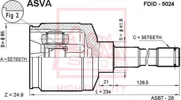 ASVA FDID-5024 - Шарнірний комплект, ШРУС, приводний вал autocars.com.ua