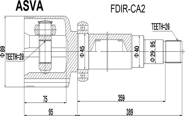 ASVA FDIR-CA2 - Шарнирный комплект, ШРУС, приводной вал avtokuzovplus.com.ua