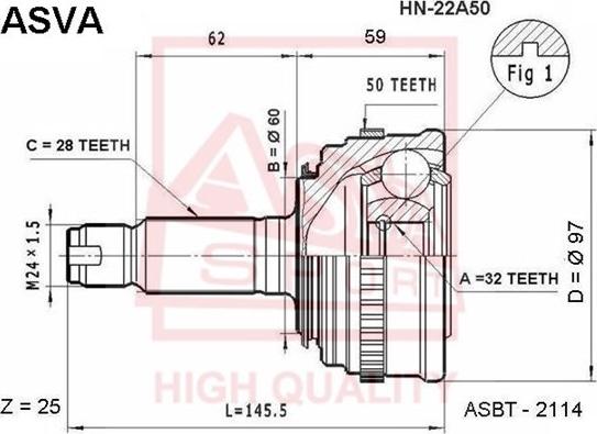 ASVA HN-22A50 - Шарнирный комплект, ШРУС, приводной вал avtokuzovplus.com.ua