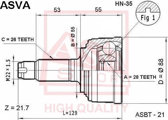 ASVA HN-35 - Шарнирный комплект, ШРУС, приводной вал avtokuzovplus.com.ua