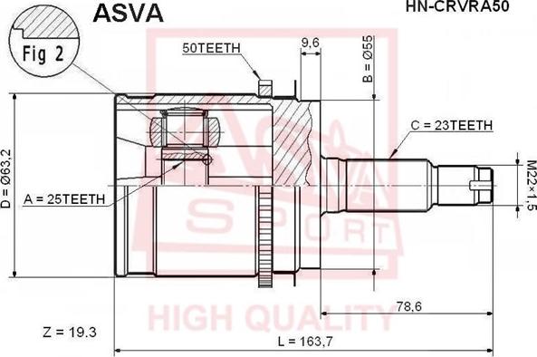 ASVA HN-CRVRA50 - Шарнірний комплект, ШРУС, приводний вал autocars.com.ua