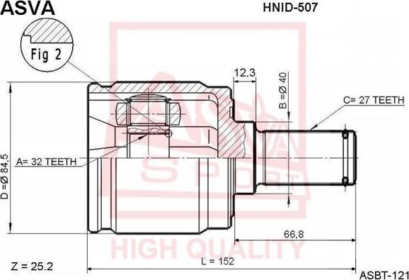 ASVA HNID-507 - Шарнирный комплект, ШРУС, приводной вал avtokuzovplus.com.ua