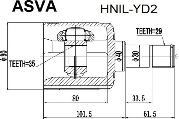ASVA HNIL-YD2 - Шарнірний комплект, ШРУС, приводний вал autocars.com.ua