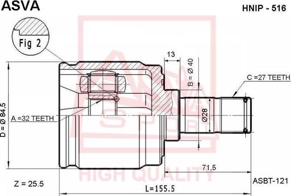 ASVA HNIP-516 - Шарнирный комплект, ШРУС, приводной вал avtokuzovplus.com.ua