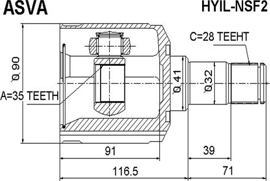 ASVA HYIL-NSF2 - Шарнирный комплект, ШРУС, приводной вал avtokuzovplus.com.ua