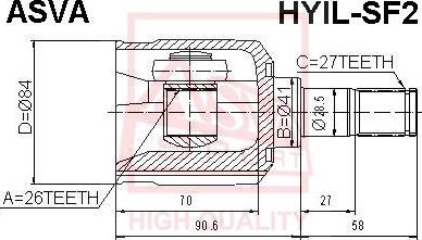 ASVA HYIL-SF2 - Шарнірний комплект, ШРУС, приводний вал autocars.com.ua