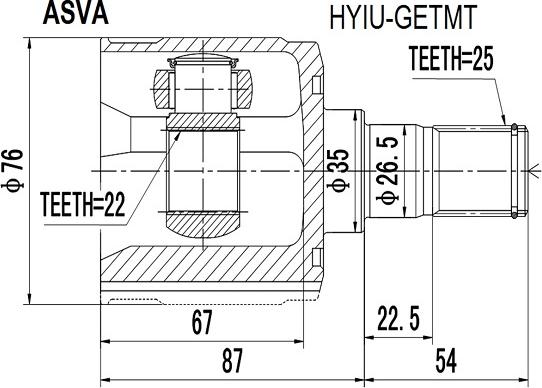 ASVA HYIU-GETMT - Шарнирный комплект, ШРУС, приводной вал avtokuzovplus.com.ua