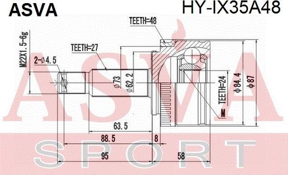 ASVA HY-IX35A48 - Шарнирный комплект, ШРУС, приводной вал avtokuzovplus.com.ua