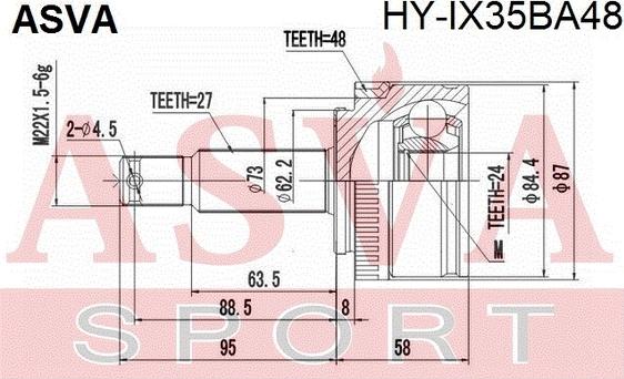 ASVA HY-IX35BA48 - Шарнирный комплект, ШРУС, приводной вал autodnr.net