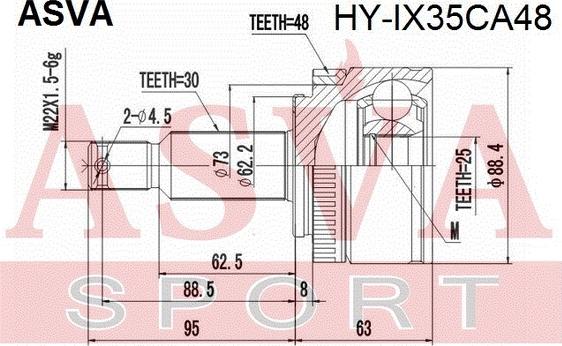 ASVA HY-IX35CA48 - Шарнірний комплект, ШРУС, приводний вал autocars.com.ua