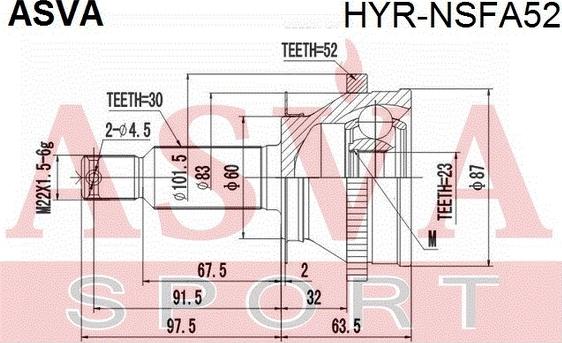 ASVA HYR-NSFA52 - Шарнирный комплект, ШРУС, приводной вал avtokuzovplus.com.ua