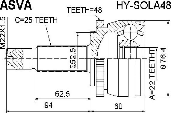 ASVA HY-SOLA48 - Шарнирный комплект, ШРУС, приводной вал avtokuzovplus.com.ua