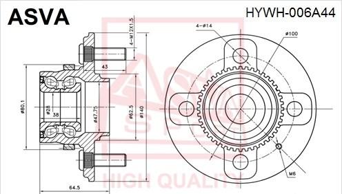 ASVA HYWH-006A44 - Ступица колеса, поворотный кулак avtokuzovplus.com.ua