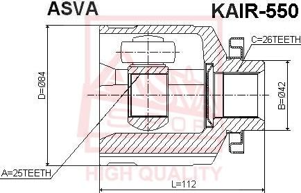 ASVA KAIR-550 - Шарнірний комплект, ШРУС, приводний вал autocars.com.ua