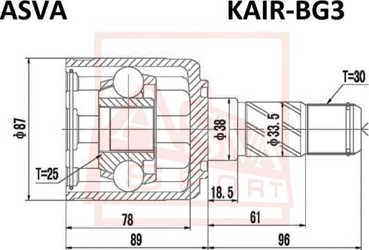 ASVA KAIR-BG3 - Шарнірний комплект, ШРУС, приводний вал autocars.com.ua