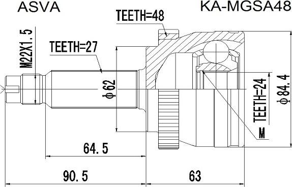 ASVA KA-MGSA48 - Шарнірний комплект, ШРУС, приводний вал autocars.com.ua