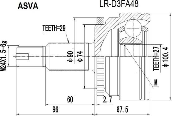 ASVA LR-D3FA48 - Шарнірний комплект, ШРУС, приводний вал autocars.com.ua