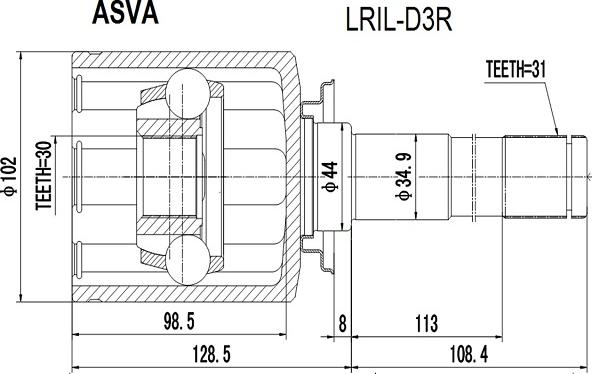 ASVA LRIL-D3R - Шарнірний комплект, ШРУС, приводний вал autocars.com.ua