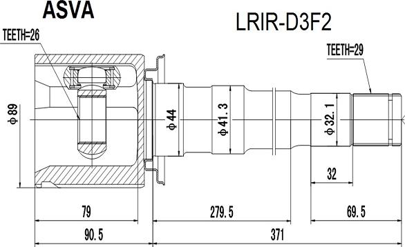 ASVA LRIR-D3F2 - Шарнирный комплект, ШРУС, приводной вал avtokuzovplus.com.ua