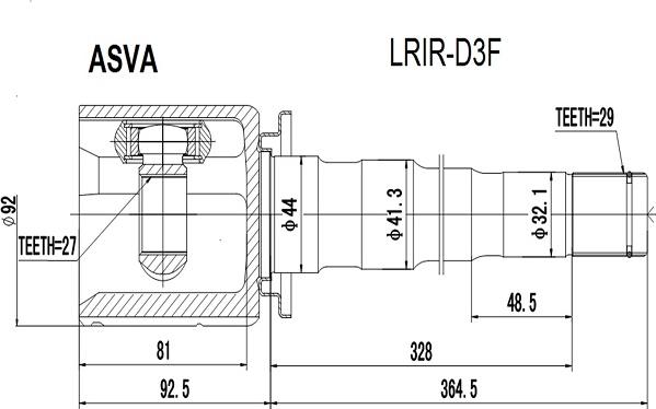 ASVA LRIR-D3F - Шарнирный комплект, ШРУС, приводной вал avtokuzovplus.com.ua