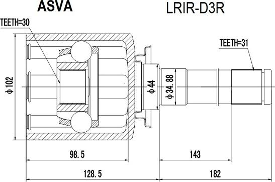 ASVA LRIR-D3R - Шарнірний комплект, ШРУС, приводний вал autocars.com.ua