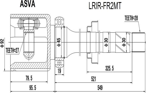 ASVA LRIR-FR2MT - Шарнірний комплект, ШРУС, приводний вал autocars.com.ua