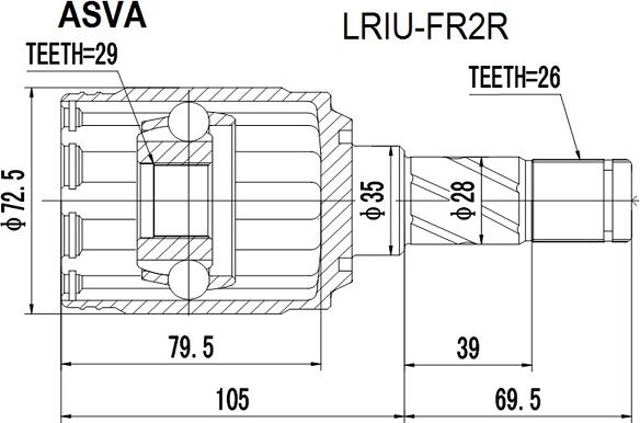 ASVA LRIU-FR2R - Шарнірний комплект, ШРУС, приводний вал autocars.com.ua