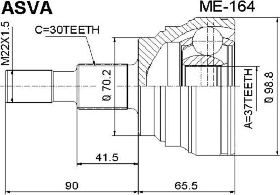 ASVA ME-164 - Шарнірний комплект, ШРУС, приводний вал autocars.com.ua