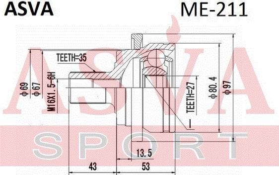 ASVA ME-211 - Шарнірний комплект, ШРУС, приводний вал autocars.com.ua