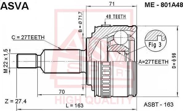 ASVA ME-801A48 - Шарнирный комплект, ШРУС, приводной вал avtokuzovplus.com.ua