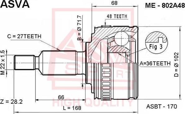 ASVA ME-802A48 - Шарнирный комплект, ШРУС, приводной вал autodnr.net