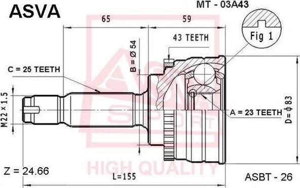 ASVA MT-03A43 - Шарнирный комплект, ШРУС, приводной вал autodnr.net