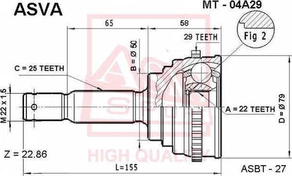 ASVA MT-04A29 - Шарнірний комплект, ШРУС, приводний вал autocars.com.ua