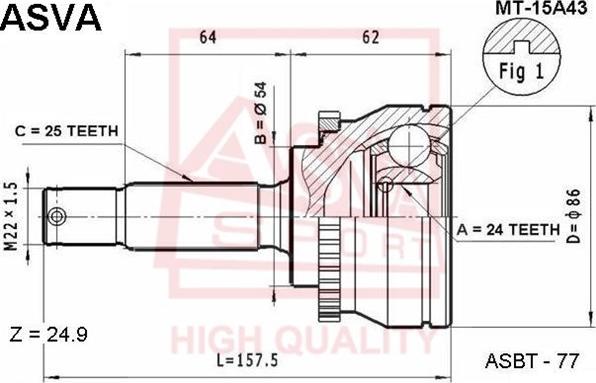 ASVA MT-15A43 - Шарнірний комплект, ШРУС, приводний вал autocars.com.ua