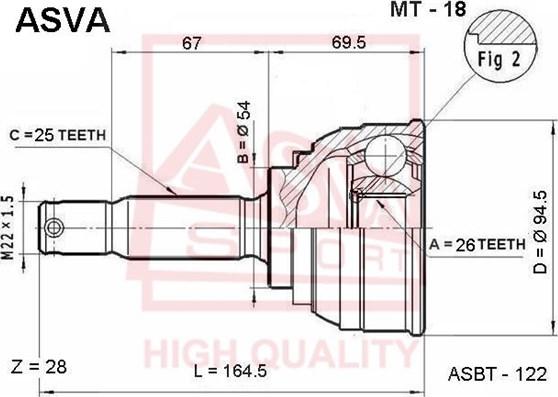 ASVA MT-18 - Шарнірний комплект, ШРУС, приводний вал autocars.com.ua