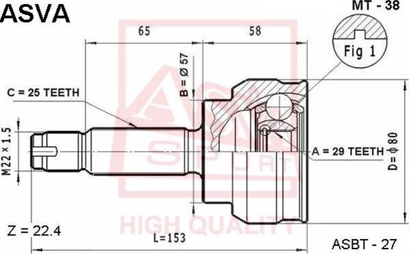 ASVA MT-38 - Шарнирный комплект, ШРУС, приводной вал avtokuzovplus.com.ua