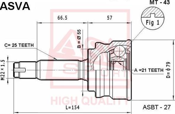 ASVA MT-43 - Шарнирный комплект, ШРУС, приводной вал avtokuzovplus.com.ua