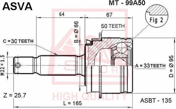 ASVA MT-99A50 - Шарнирный комплект, ШРУС, приводной вал avtokuzovplus.com.ua