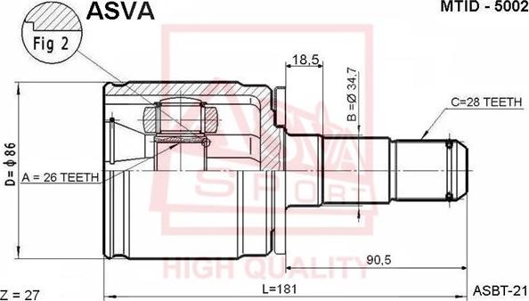 ASVA MTID-5002 - Шарнірний комплект, ШРУС, приводний вал autocars.com.ua