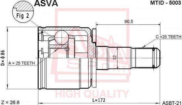 ASVA MTID-5003 - Шарнірний комплект, ШРУС, приводний вал autocars.com.ua