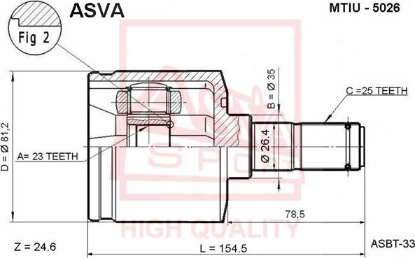 ASVA MTIU-5026 - Шарнірний комплект, ШРУС, приводний вал autocars.com.ua